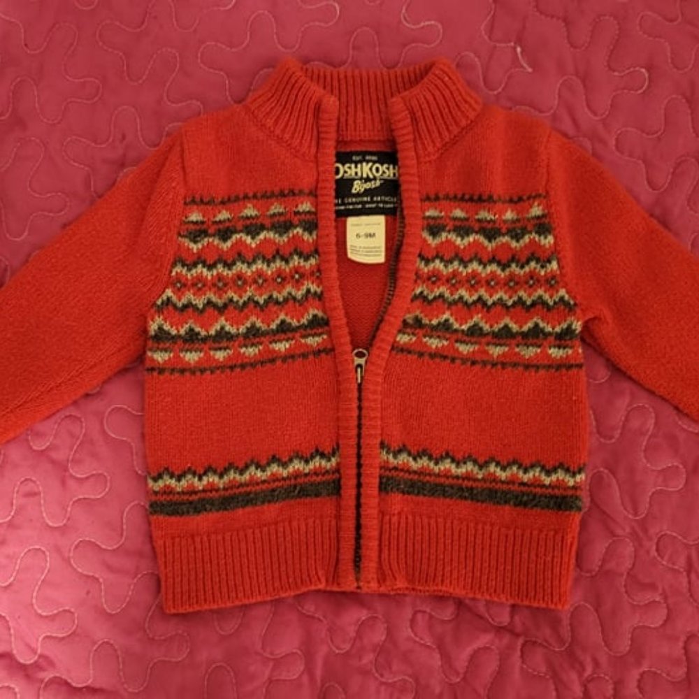Oshkosh - Babies Holiday Zip-Up Knitted Sweater. 6-9m